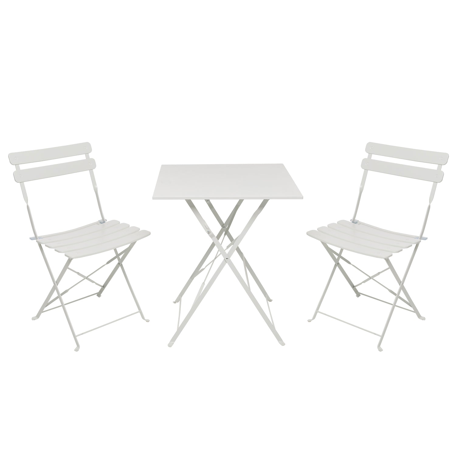 VESTIAMO CASA GIARDINO - Set giardino Bistrot tavolo 60x60 cm e 2 sedie pieghevoli in acciaio Bianco